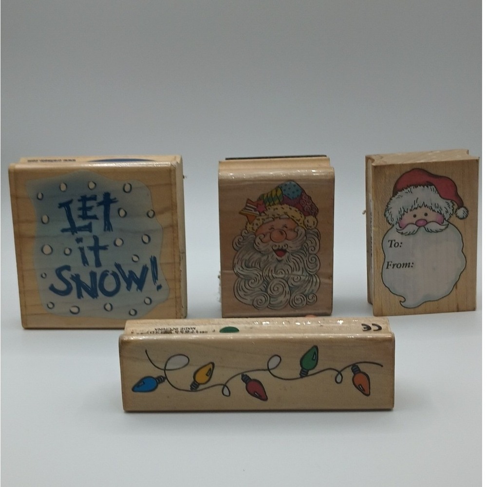 Vintage Christmas Rubber Stamp Lot Stampabilities Rubber Stampede Santa 4pc Set